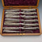 Late Victorian British antique silver plate cutlery, 6 pairs, in wooden box